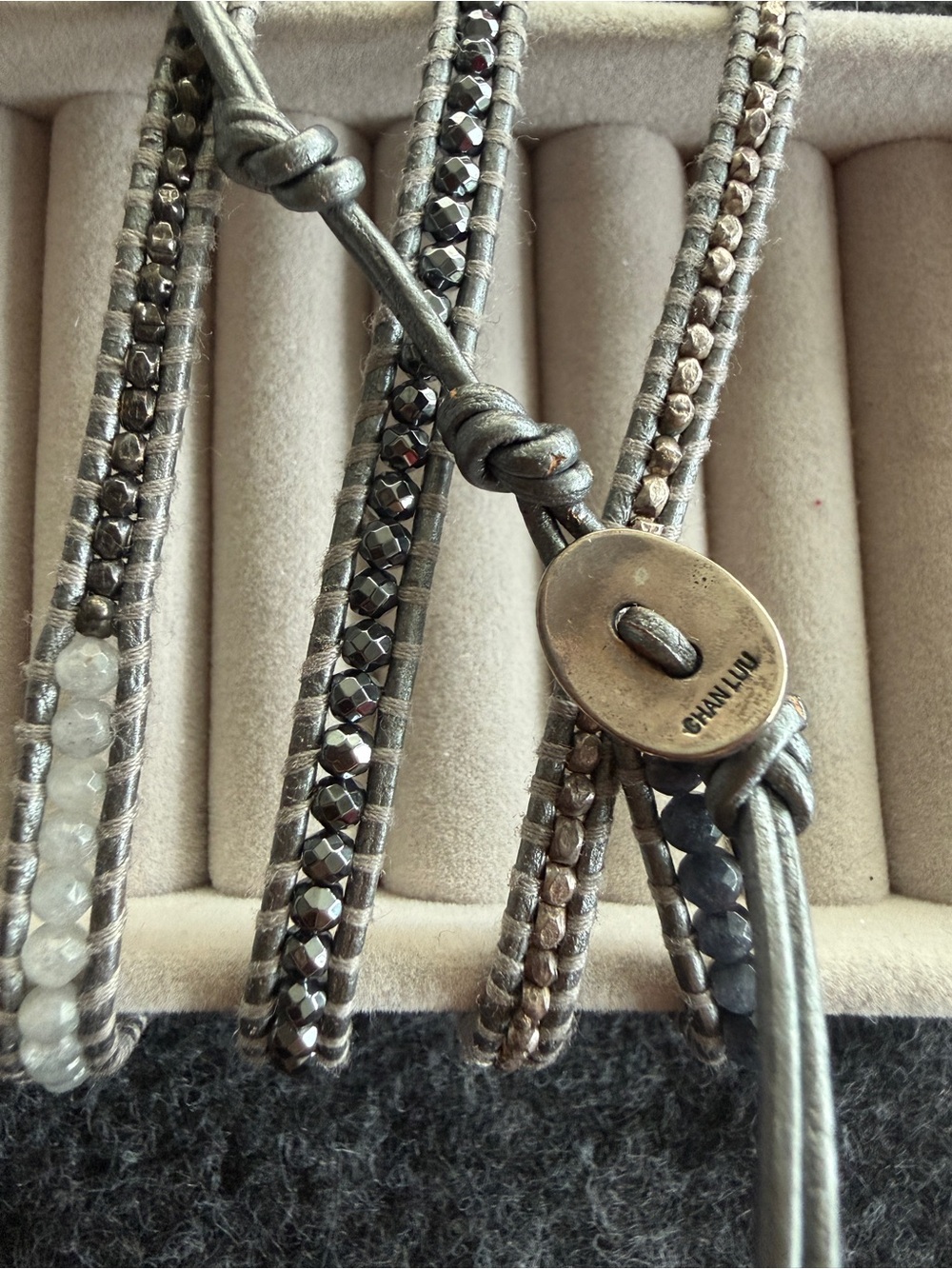 Chan Luu Wrap Bracelet with Metallic Beads in Gray and Silver